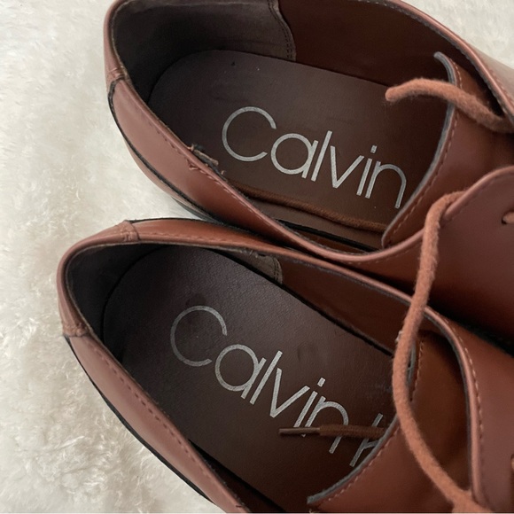 Calvin Klein Bram Lace Up Cap-Toe Leather Brown Dress Shoes - Picture 8 of 11